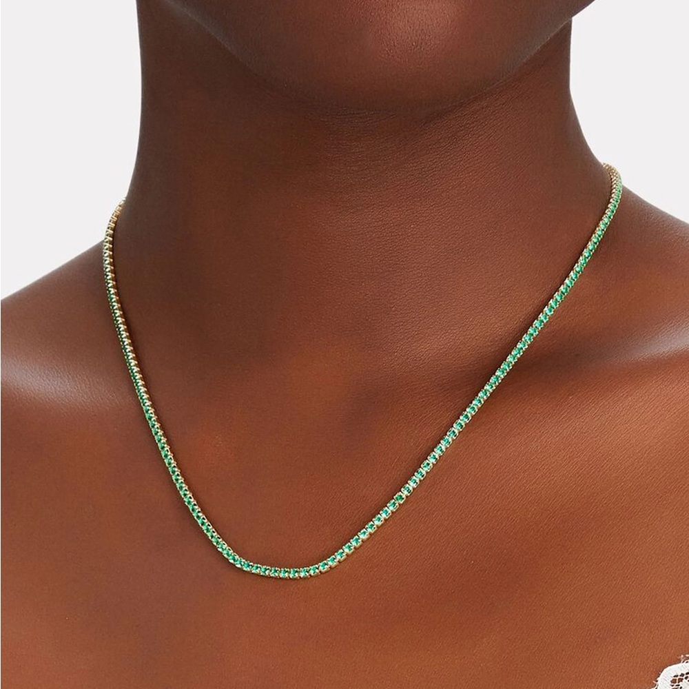 Nickho Rey Emerald and Gold Tennis Necklace (14”)